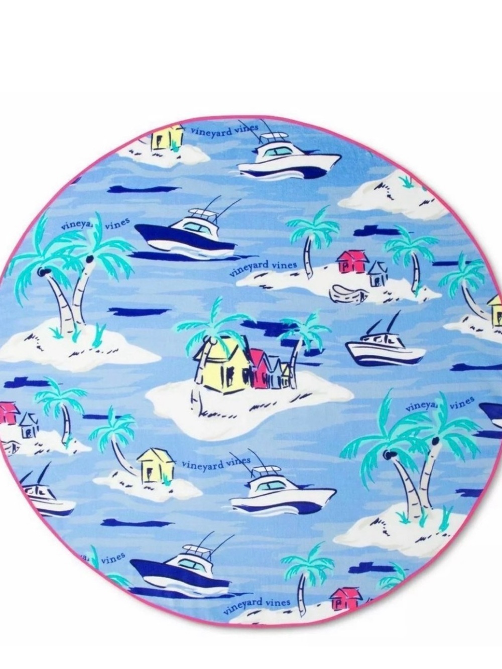 Vineyard Vines Blue & Pink Island Print Round Towel
